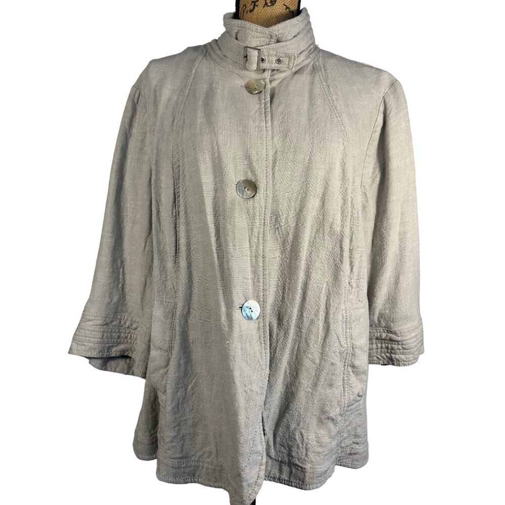 JH Collectibles Woman's 3X Beige Linen Blend Button-Front Jacket Lagenlook
